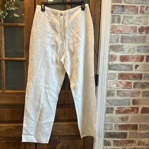 Willi Smith Wide Leg Pants White Crocheted Pocket‎ Linen Blend Drawstring 10P